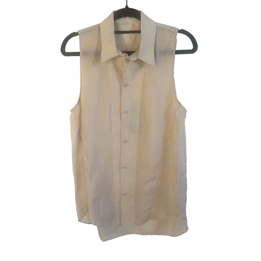 Theyskens' Theory Sleeveless Button-Front Silk Blouse in Cream